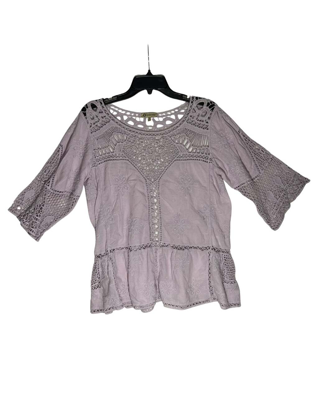 Democracy Lavender Purple Crochet Lace Peasant Embroidered Boho Blouse